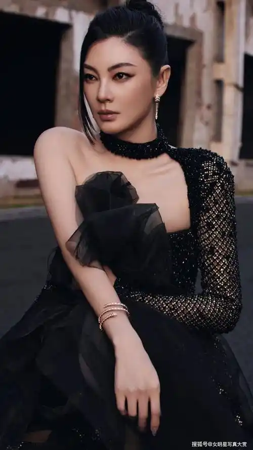 【张雨绮性感写真美图】黑纱新娘妆造型,冷艳诱惑,elle风尚大典_黑色