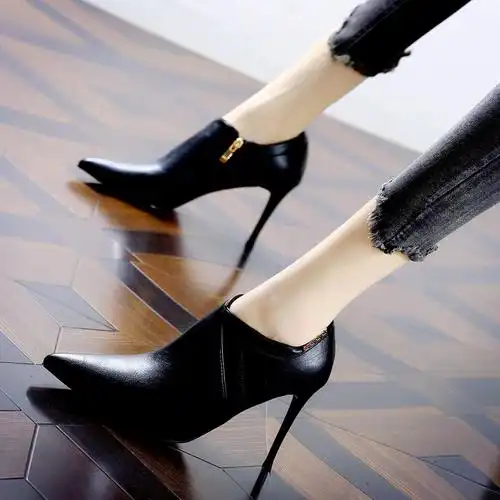 秋季鞋子女感小众英伦深口单鞋细跟气质尖头高跟网红短靴-阿里巴巴