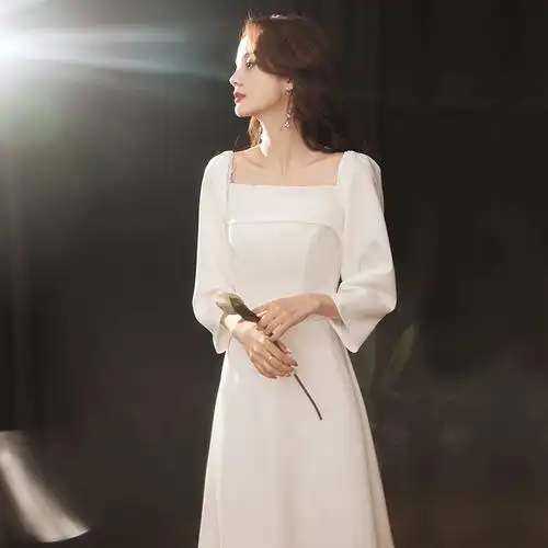 晚礼服长裙女2020新款长袖简单大方气质简约高端优雅宴会轻奢小众