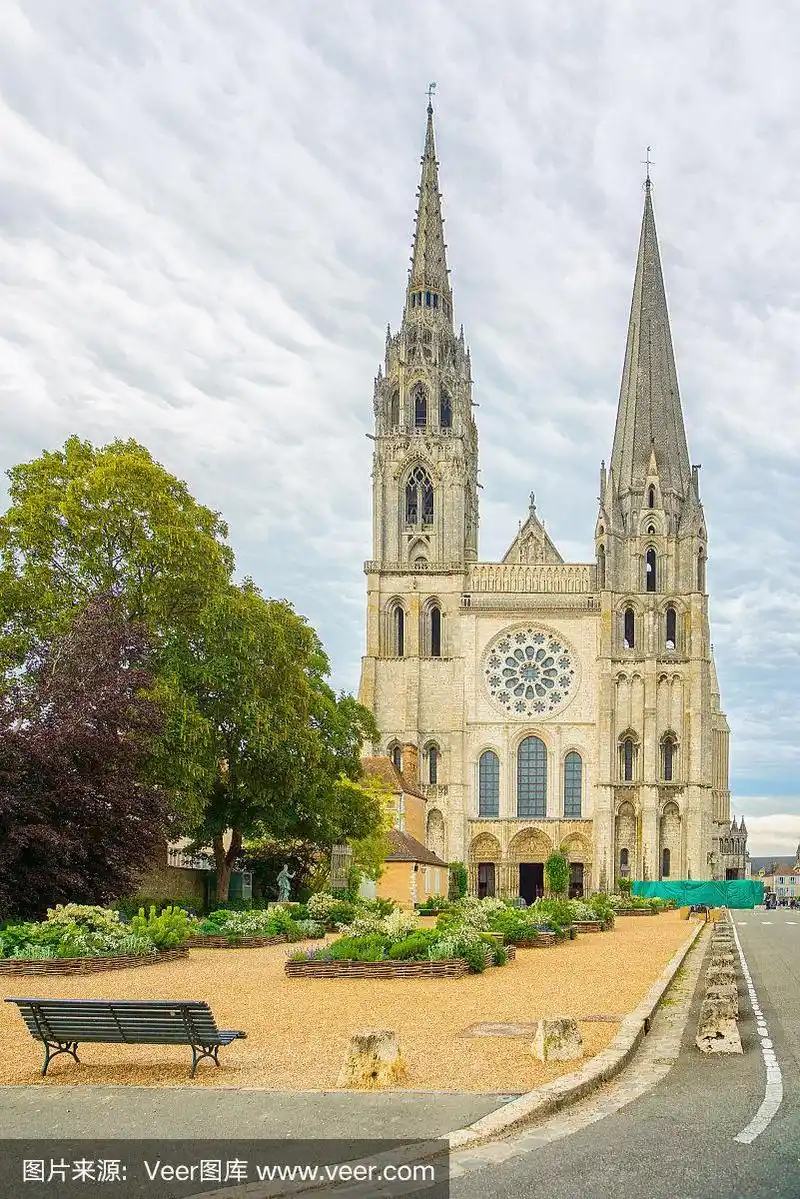 沙特尔大教堂教堂中世纪地标正面,法国