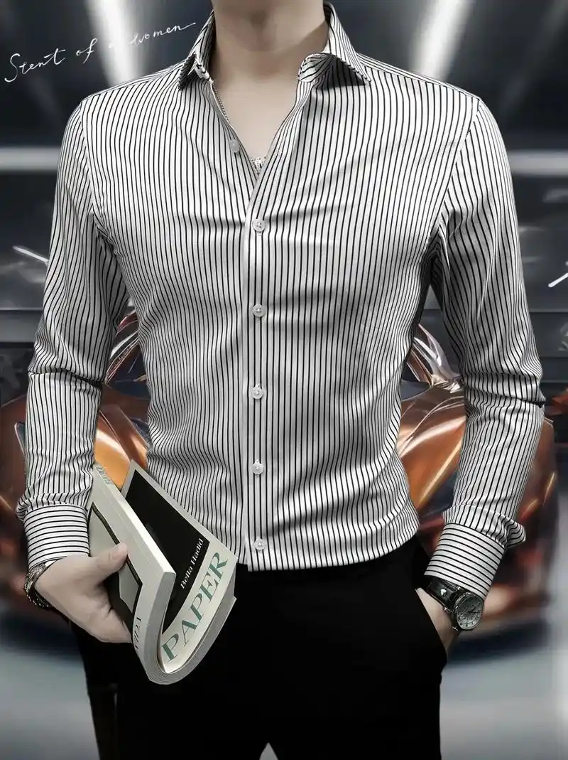 春秋男士温莎领条纹痞帅衬衫