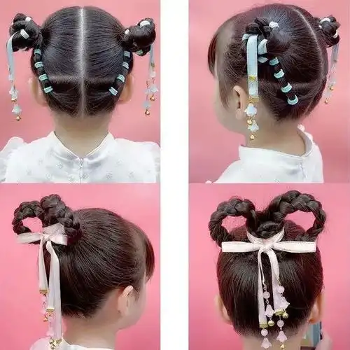 儿童发绳汉服铃铛丸子头配饰女孩编发发带夏天超仙古风绑马尾发饰