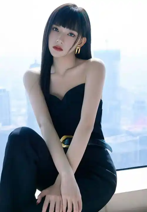 程潇穿抹胸深v连体衣秀火辣性感好身材 黑长直发配齐刘海又酷又飒