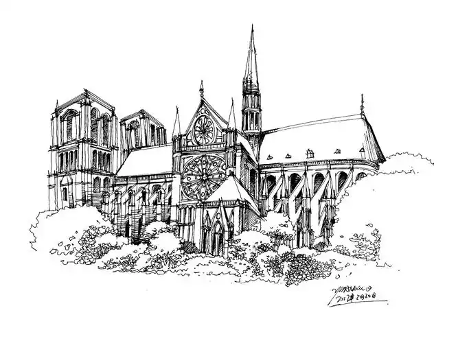 手绘巴黎圣母院_白鹿猿-站酷zcool