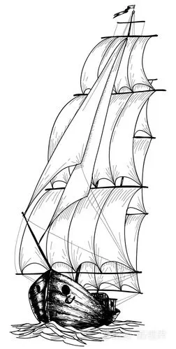 老式帆船素描