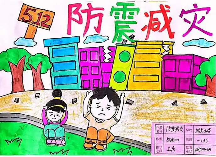 防震减灾绘画图片简单漂亮