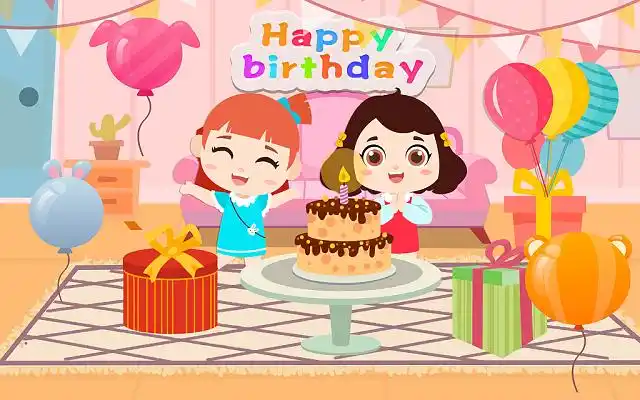 开心生日派对生日插画卡通风格小伙伴庆生室内