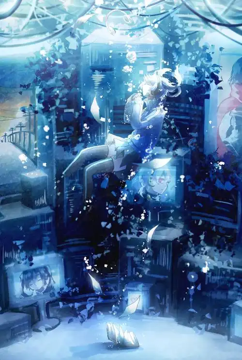 蓝色冷色系唯美二次元漫画p站海