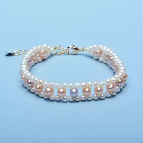 蒂莲淡水珍珠手链14k注金手工编织手链首饰珍珠饰品小巧精致