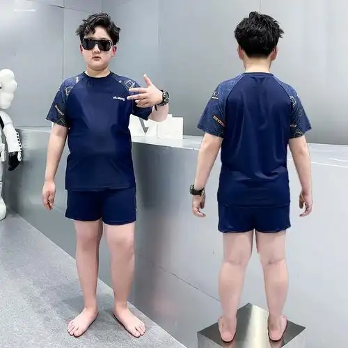 儿童泳衣男孩男童泳装中大童男生分体胖童游泳衣套装10青少年12岁