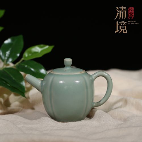 汝窑汝官窑仿古釉瓜棱壶汝瓷泡茶家用茶具单壶复古纯手工陶瓷茶壶
