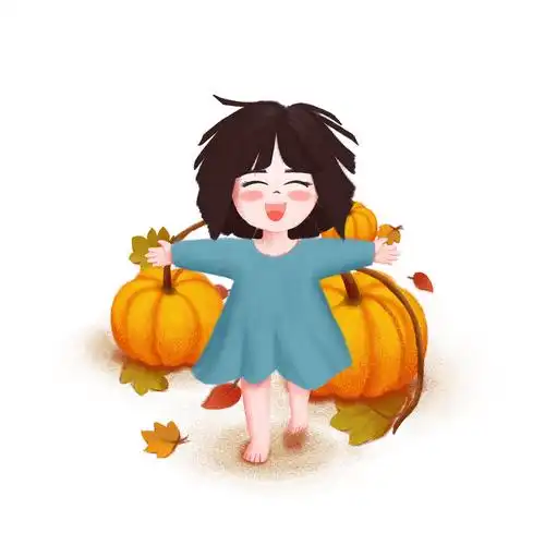 秋天赤脚奔跑在南瓜地里的小姑娘