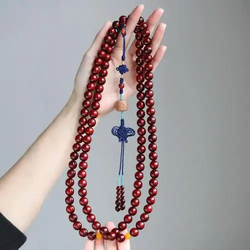 印度小叶紫檀鸡血血红金星108颗12mm念珠巧克力佛珠