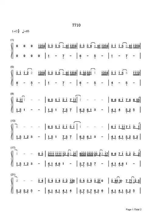 7710钢琴谱钢琴简谱好乐无荒尹露浠流行钢琴简谱