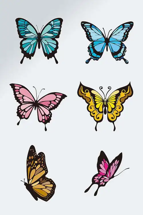 手绘彩色蝴蝶花蝴蝶素材