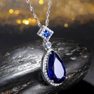 auot镀18k金蓝宝石吊坠女款高端彩色宝石项链彩宝项坠链彩宝项坠