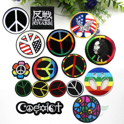 背胶布贴a505彩色和平标志徽章圆形衣贴装饰贴补丁贴服装修补贴花