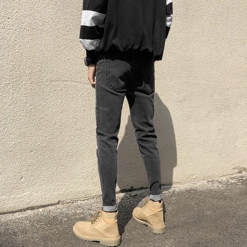 铅笔裤男修身小脚配马丁靴裤子男休闲灰色牛仔裤百搭弹力2020新款