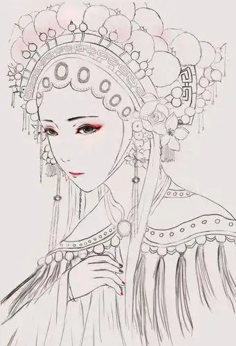 花旦戏子线稿|素材_线稿_素材_简笔画_教程_简笔画教程_人文_绘画国潮
