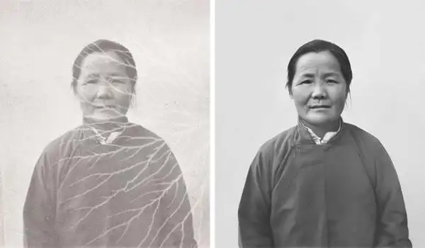 老人半身模糊2寸照片放大修复清晰,高精度修复翻新