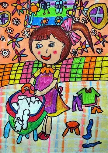 《我帮妈妈洗衣服》/少儿绘画作品/儿童画/网络美术馆_中国少儿美术