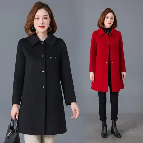 红色纯羊毛双面呢新款2023中长款女毛呢羊绒大衣女外套秋冬高级感