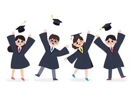 卡通毕业季庆祝抛学士帽穿学士服的毕业多人png素材