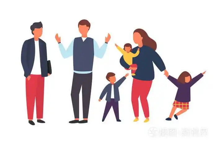 插画 有孩子的家庭.忙于和疲倦的父母与淘气的孩子.矢量插图.eps