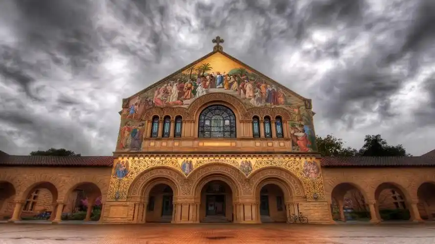 斯坦福大学教堂,绘画,云,黄昏,加利福尼亚,美国 壁纸