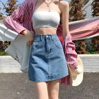 潮范美杜莎拉夏季学生牛仔裙半身a字裙短款女生裙子牛仔短裙女夏a字高
