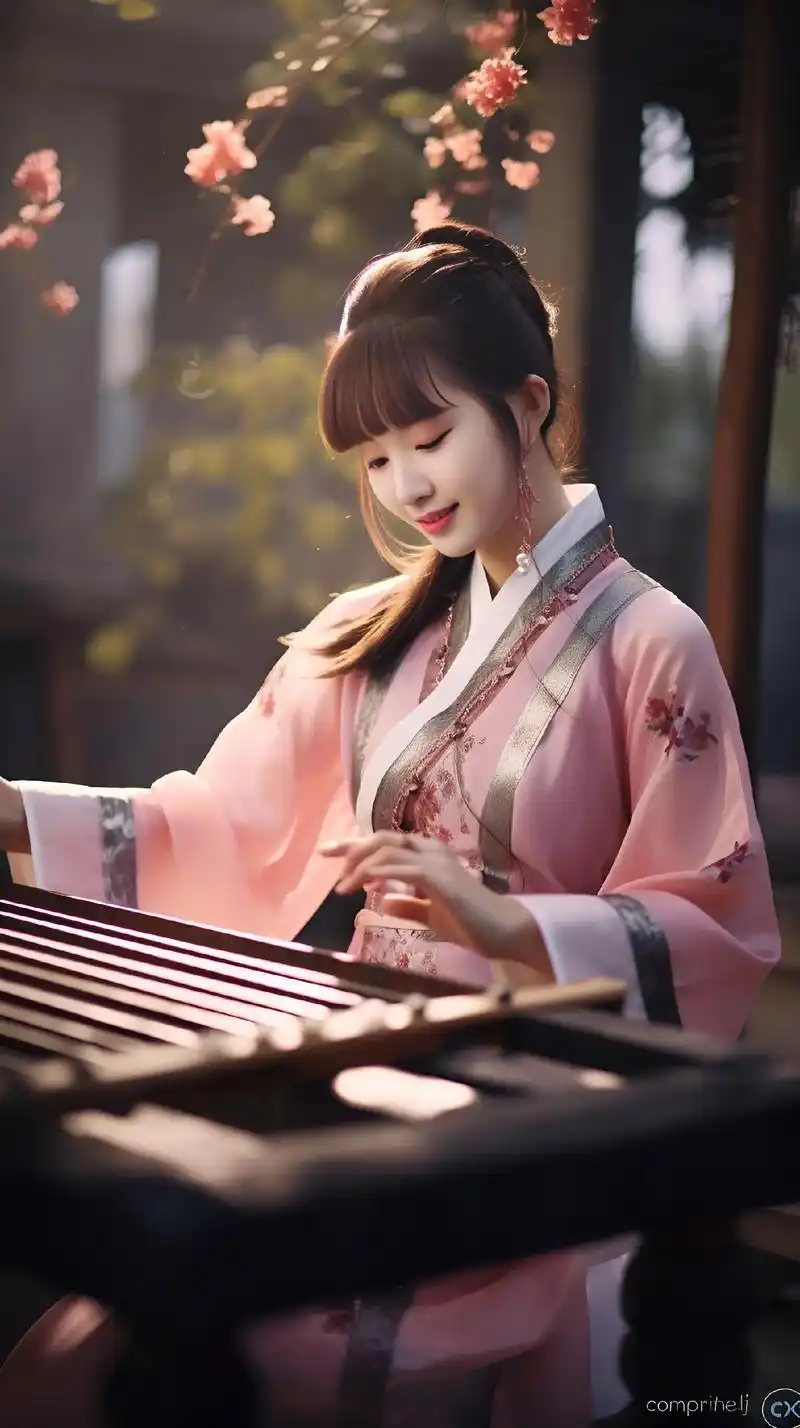 秀发飘飘遮美颜,纤纤玉手把琴弹.妙音一曲人间少,应是仙娥度世 - 抖音