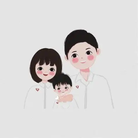 一家三口q版卡通头像亲子头像设计水彩风