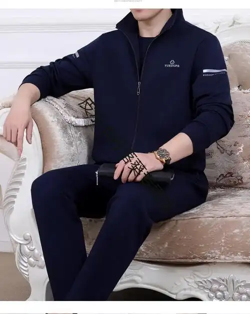 中老年运动套装男士春秋季爸爸休闲装新款中年人运动服装男三件套针织