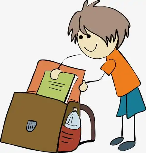 矢量简笔画整理书包的男孩