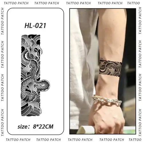 跨境凶猛海蛇老传统臂环饰品纹身贴男果汁防水持久不反光贴纸网红