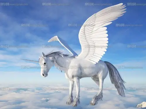 天使独角兽白马c4d模型带攻击奔跑等动画
