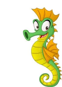 卡通可爱的海马. 有趣快乐动物的矢量插图.照片