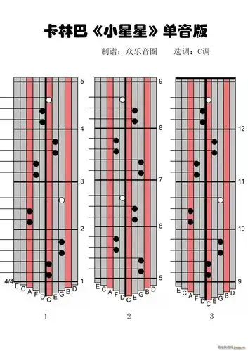 小星星单音版拇指琴卡林巴琴演奏谱
