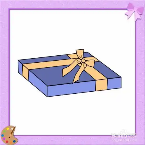 怎么画系着蝴蝶结的长方体盒子的简笔画?