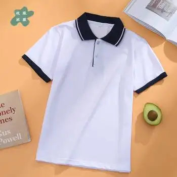中学生校服夏装高中翻领白色校服短袖上衣校服班服学院风套装t 育英夏
