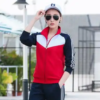 运动套装子男士长袖休闲情侣中学生初中校服运动套装 红色女 2xl女