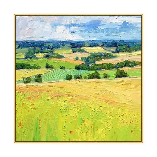手绘抽象油画玄关餐厅装饰画现代简约北欧唯美风景挂画金色麦田