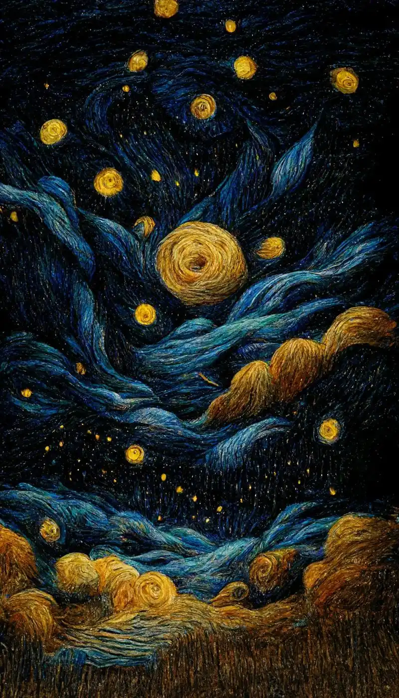 彩铅风格的梵高星空.#星空 #梵高  - 抖音