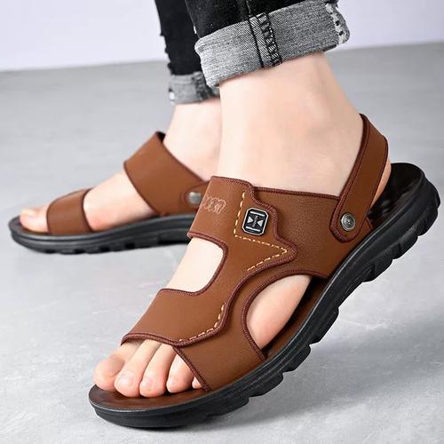 沙滩鞋男款休闲厚底外穿两用凉拖软底真皮透气耐磨夏季蜻蜓牌凉鞋