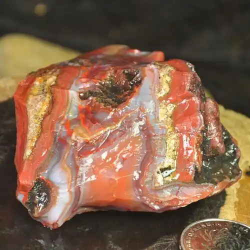 天然北票战国红缟玛瑙原石鸡血血红肉料辽宁摆件