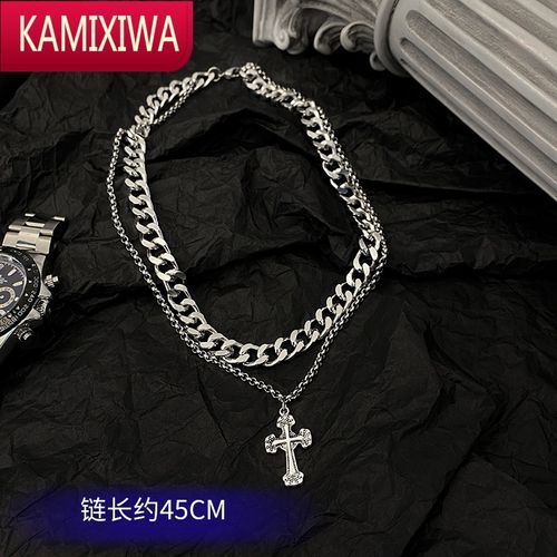 kamixiwa欧美复古双层项链男士潮ins暗黑风古巴链嘻哈粗链子配饰品