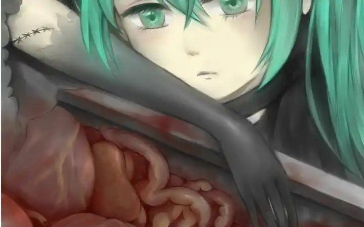 【绘画】渣画工涂一只僵尸miku和她美味的晚餐~~~(有肥肠)