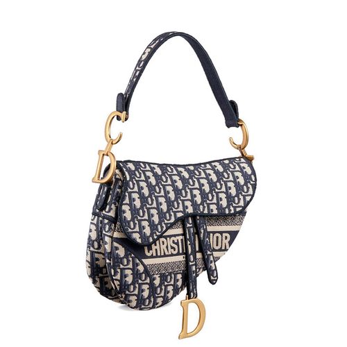 迪奥dior深蓝色|saddle original蓝色 oblique刺绣帆布马鞍包单肩包