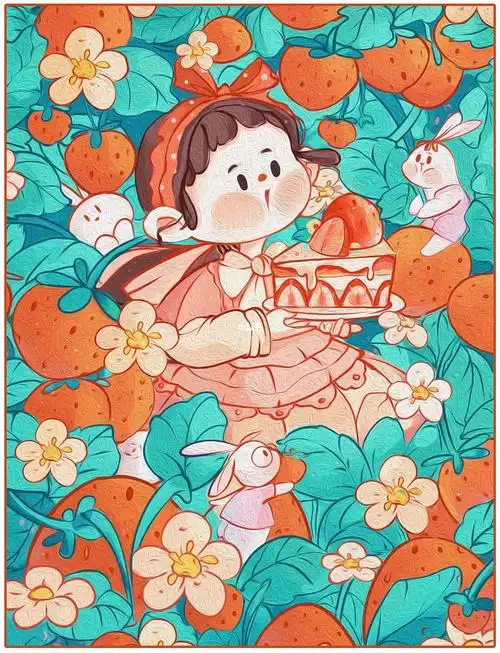 商稿糖果女孩甜品世界草莓三明治