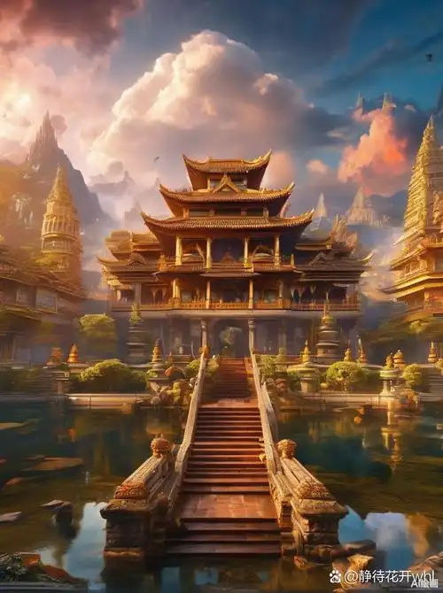 仙乐飘飘绕殿宇,云雾袅袅似仙境.此间胜景难寻觅,人间仰望心自倾.